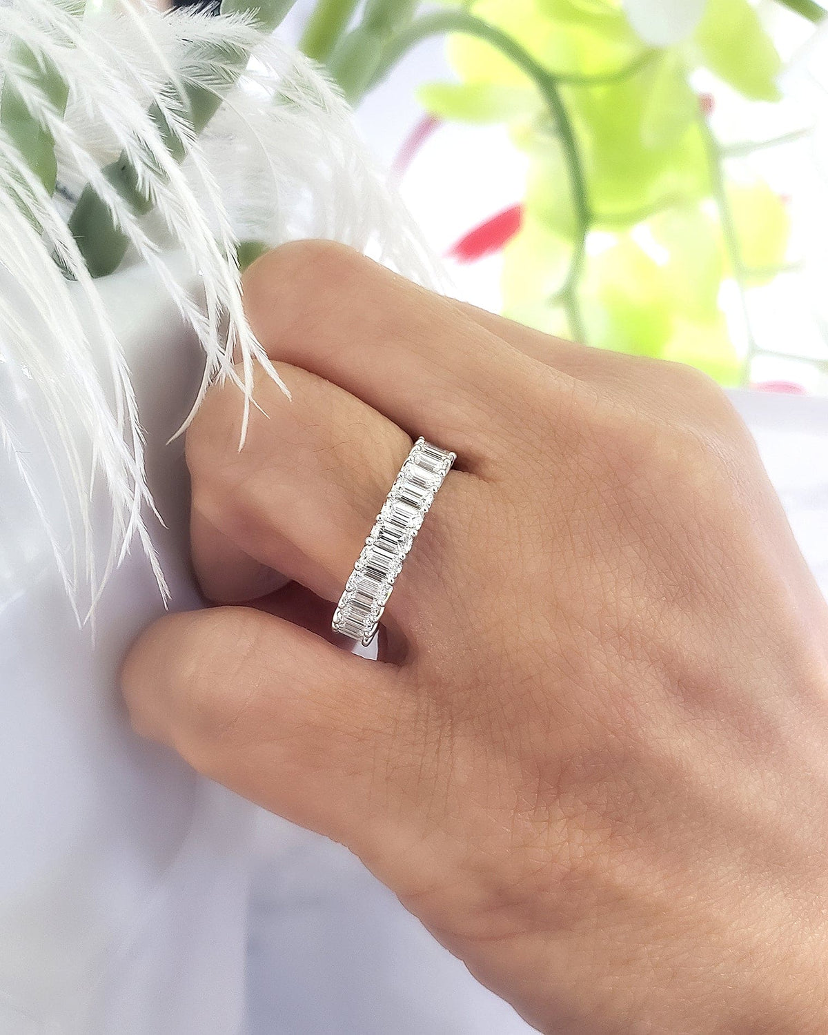 Emerald cut eternity band