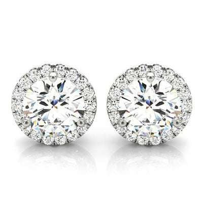 2.40 Ctw Round Halo Diamond Stud Earrings H Color SI1 GIA Certified