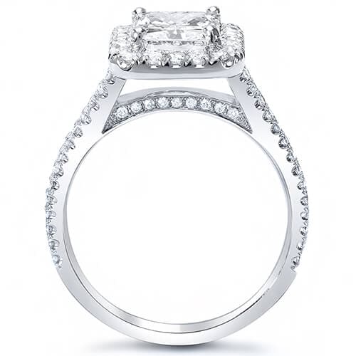 Halo radiant cut engagement ring side profile