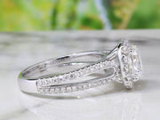 Halo Cushion Cut Split Shank Diamond Ring Side Profile