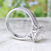 Halo Cushion Cut Split Shank Diamond Ring Side View