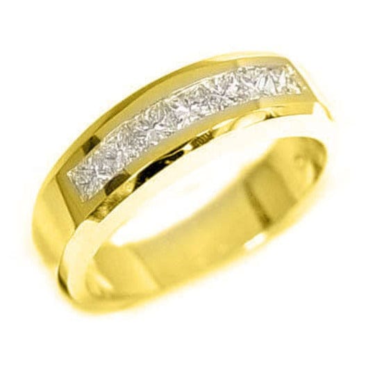 Men's Diamond Ring Channel Set Princess Cut Yellow Gold