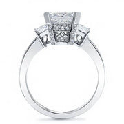 2.87 Ct. Asscher Cut w/ Princess & Round Cut Diamond Engagement Ring H,SI1 GIA