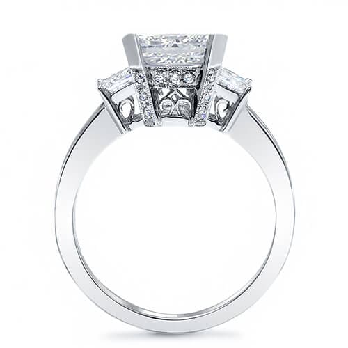 2.90 Ct. Asscher Cut w/ Princess & Round Cut Diamond Engagement Ring G,VS1 GIA