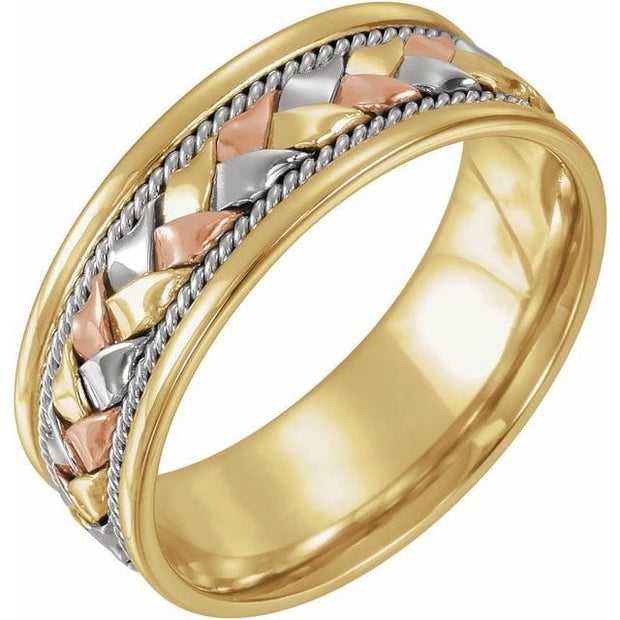 14K Gold Tri-Color 8 mm Woven Band Comfort Fit