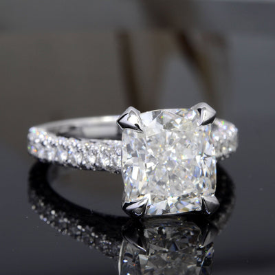4.05 Ct. Cushion Cut Engagement Ring 3 Row Pave G Color VS2 GIA Certified