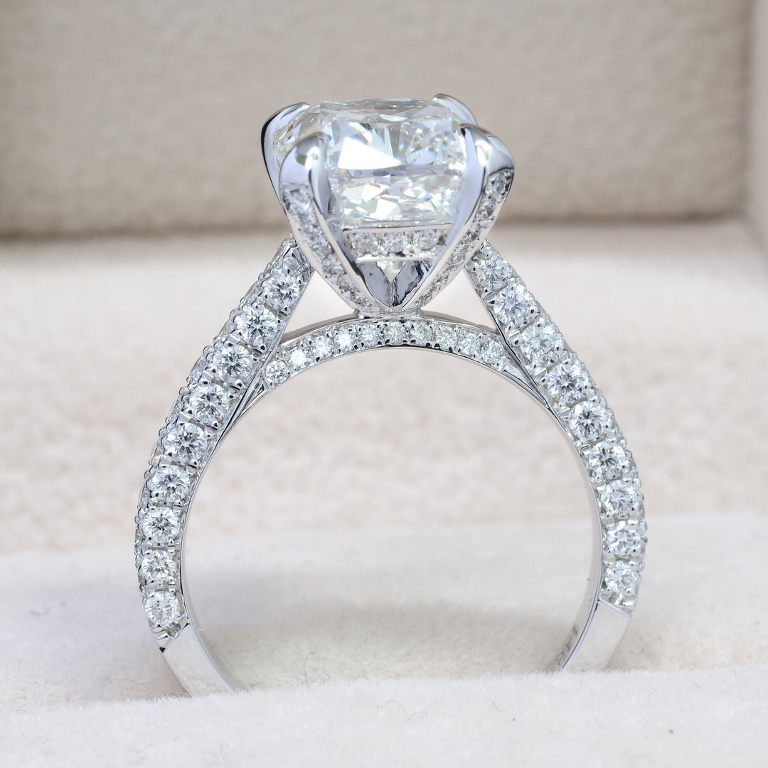 6.05 Ct. Hidden Halo Cushion 3Row Pave Diamond Ring I Color VS1 GIA Certified