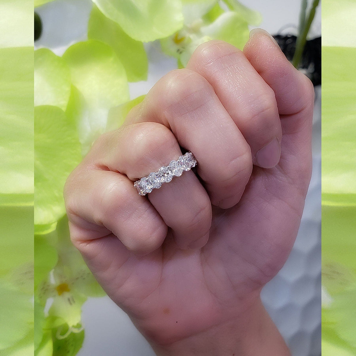 Oval cut eternity ring white gold  view from top