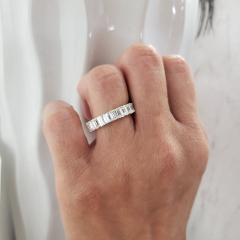 Emerald Cut Eternity Band on Hand