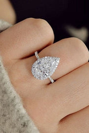 Pear Shaped Halo Engagement Ring on Hand