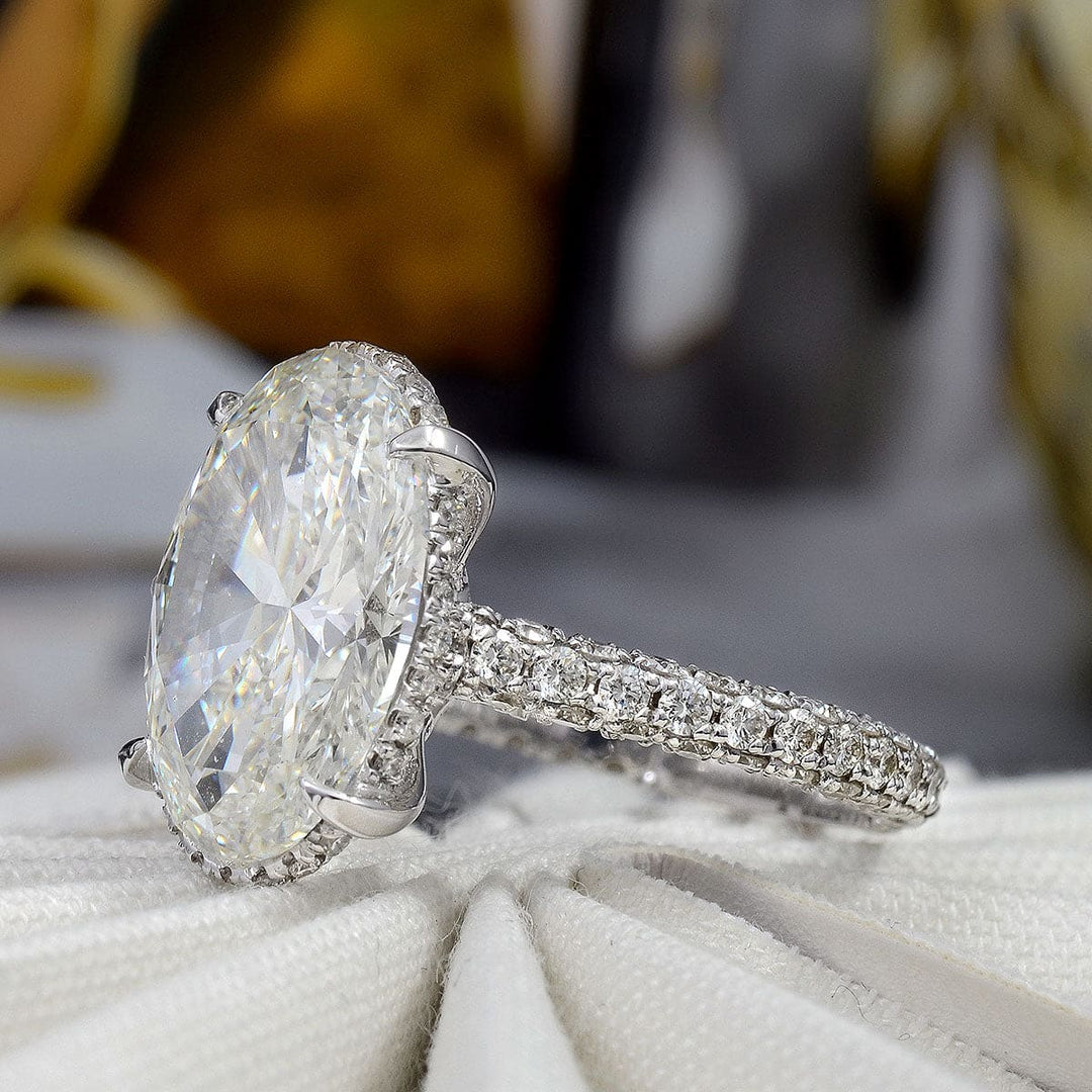 Oval Hidden Halo Diamond Ring 5.2Ct Natural F VS1 GIA Kingofjewelry
