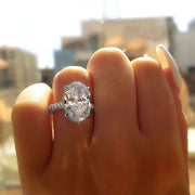 Oval Hidden Halo Engagement Ring on Hand
