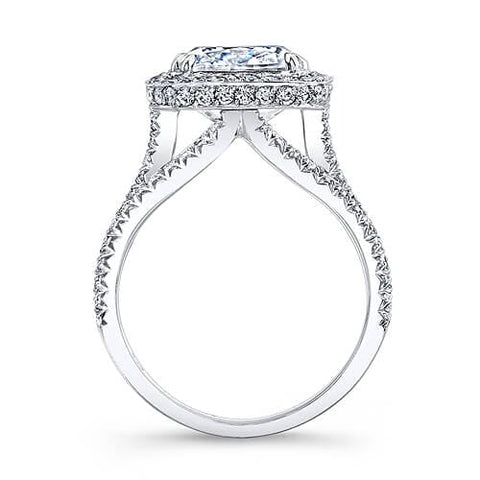Halo Cushion Cut French Pave Engagement Ring Profile View