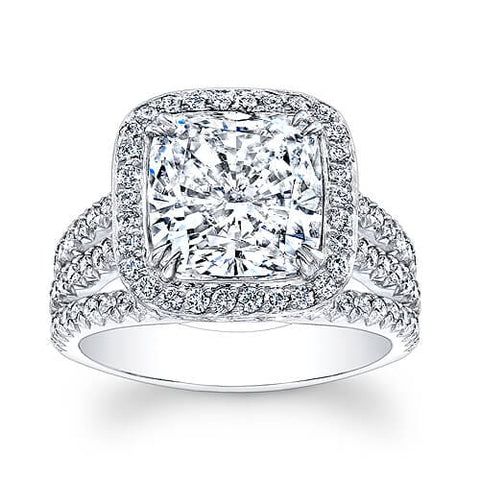 Halo Cushion Cut French Pave Engagement Ring