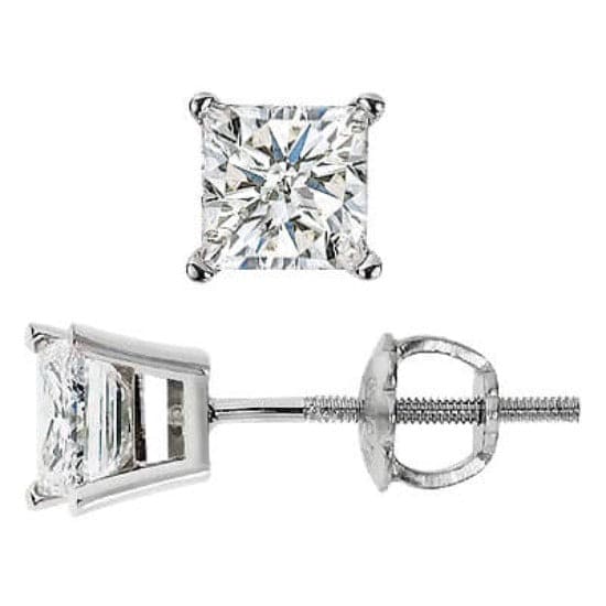 0.90 Ct. Princess Cut Diamond Stud Earrings