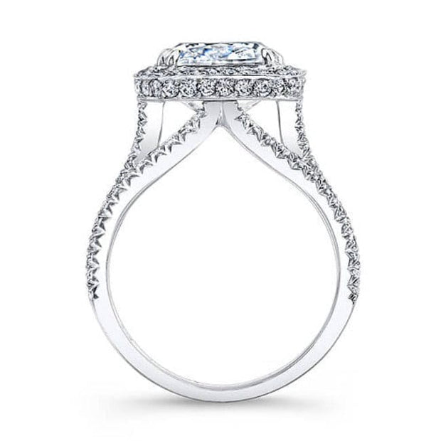 Halo Asscher Cut Split Shank Diamond Ring Side Profile