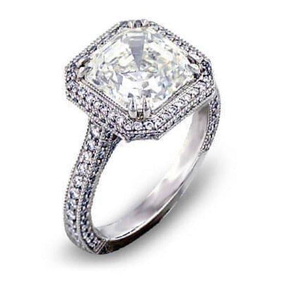Micro pave halo asscher cut diamond ring i color vs1 gia certified