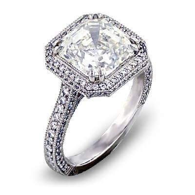 Micro pave halo asscher cut diamond ring i color vs1 gia certified