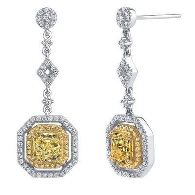 2.14 Ct. Rare Canary Fancy Yellow Cushion Cut Diamond Earrings (EGL Certified)