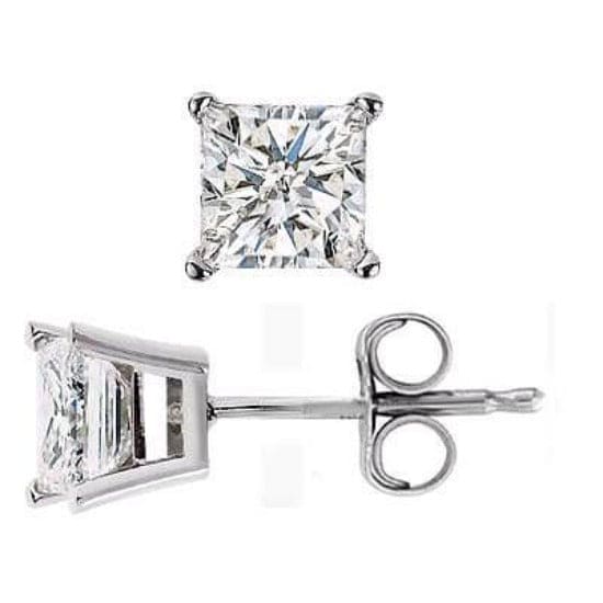 Princess Cut Diamond Stud Earrings White Push