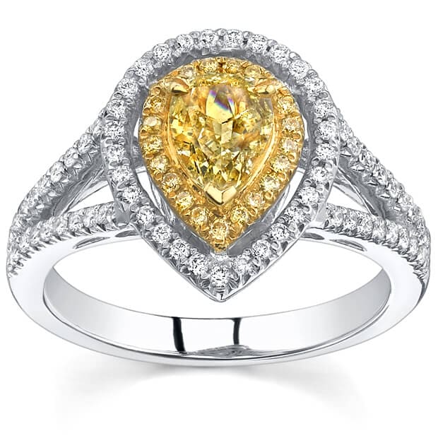 Canary Fancy Yellow Pear Cut Dual Halo Diamond Ring