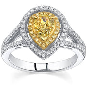 Fancy Yellow Pear Shaped Halo Diamond Ring