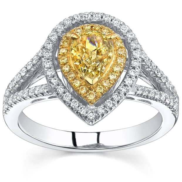 1.49 Ct Canary Fancy Yellow Pear Cut Diamond Ring (EGL Certified)