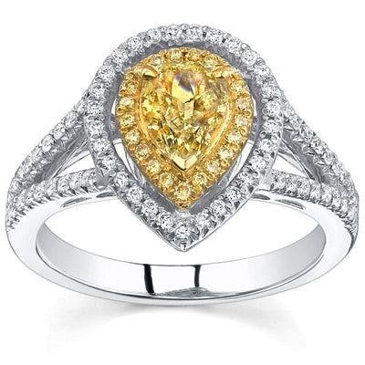 2.20 Ct. Canary Fancy Yellow Pear Cut Dual Halo Diamond Ring VS2 GIA Certified