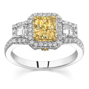 Fancy Yellow Radiant Cut 3 Stone Halo Ring