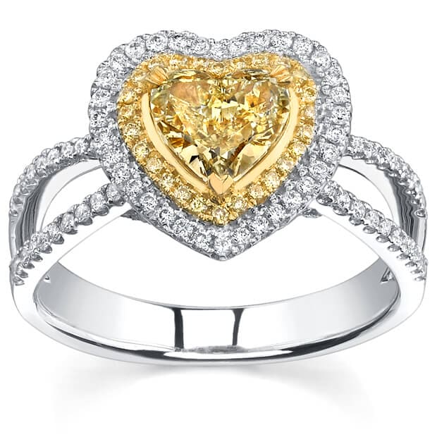 Yellow heart shape halo diamond ring