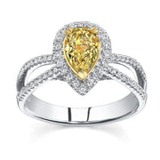 Fancy Yellow Pear Shaped Halo Split Shank Engagement Ring
