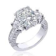 Cushion Cut with Half Moons 3 Stone Diamond Ring