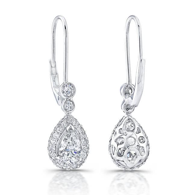 Halo pear cut tear drop dangling diamond earrings