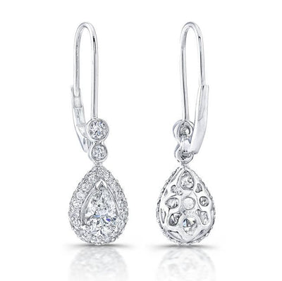 Halo Pear Cut Tear Drop Dangling Diamond Earrings