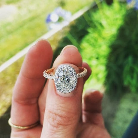 Halo Oval Cut Row Pave Engagement Ring Set, Ctw G VS2 GIA