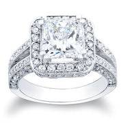 Halo Princess Cut Split Shank Engagement Ring Front View