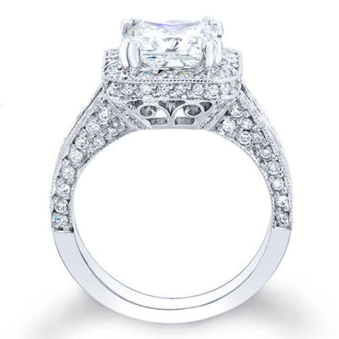 4.50 Ct. Cushion Cut Pave Diamond Halo Engagement Ring I,VVS1 GIA