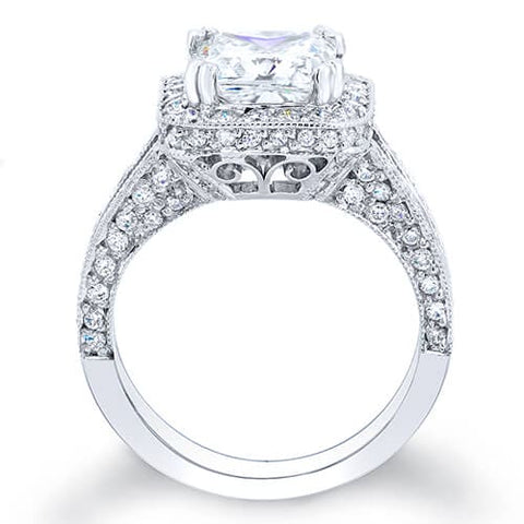 Halo Split Shank Asscher Cut Diamond Ring Side Profile