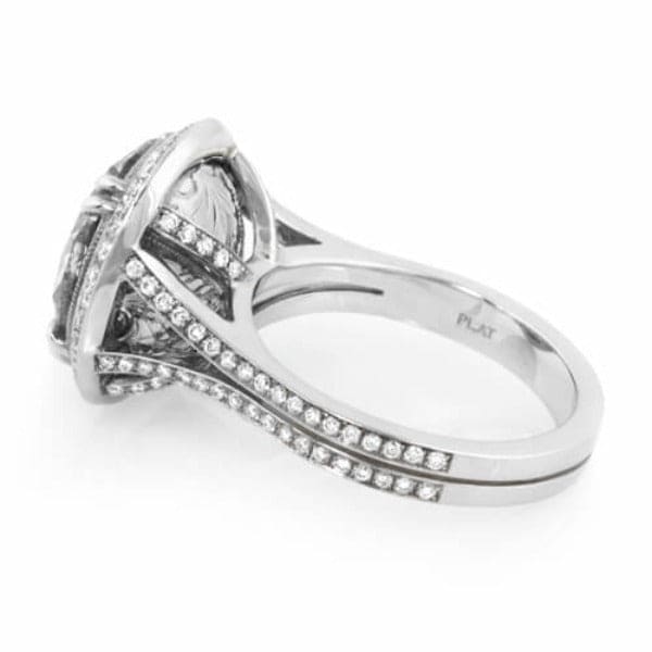 Halo pave split shank engagement ring side profile
