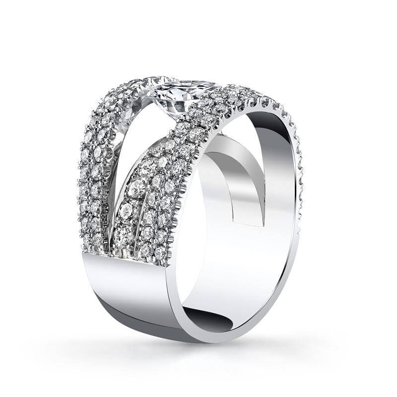 Unique tension set engagement ring side profile
