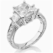 2.20 Ct. Radiant & Trapezoids Hand-carved Engagement Ring H Color VS1 GIA Certified