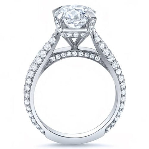 3 Row Pave Hidden Halo Engagement Ring Profile View