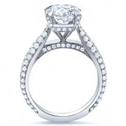 Round Diamond Engagement Ring 3 Row Pave Profile View