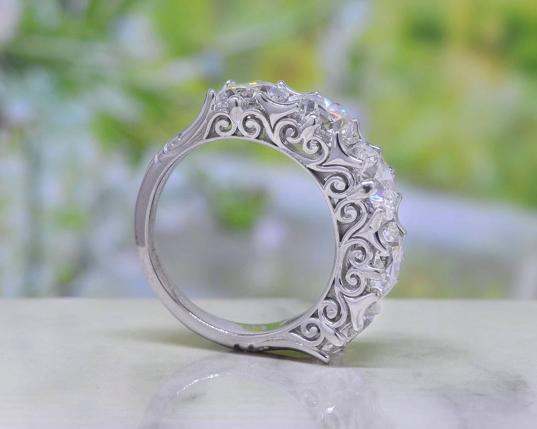 Profile view of a Custom Design 5 Stone Diamond Ring All GIA Certified