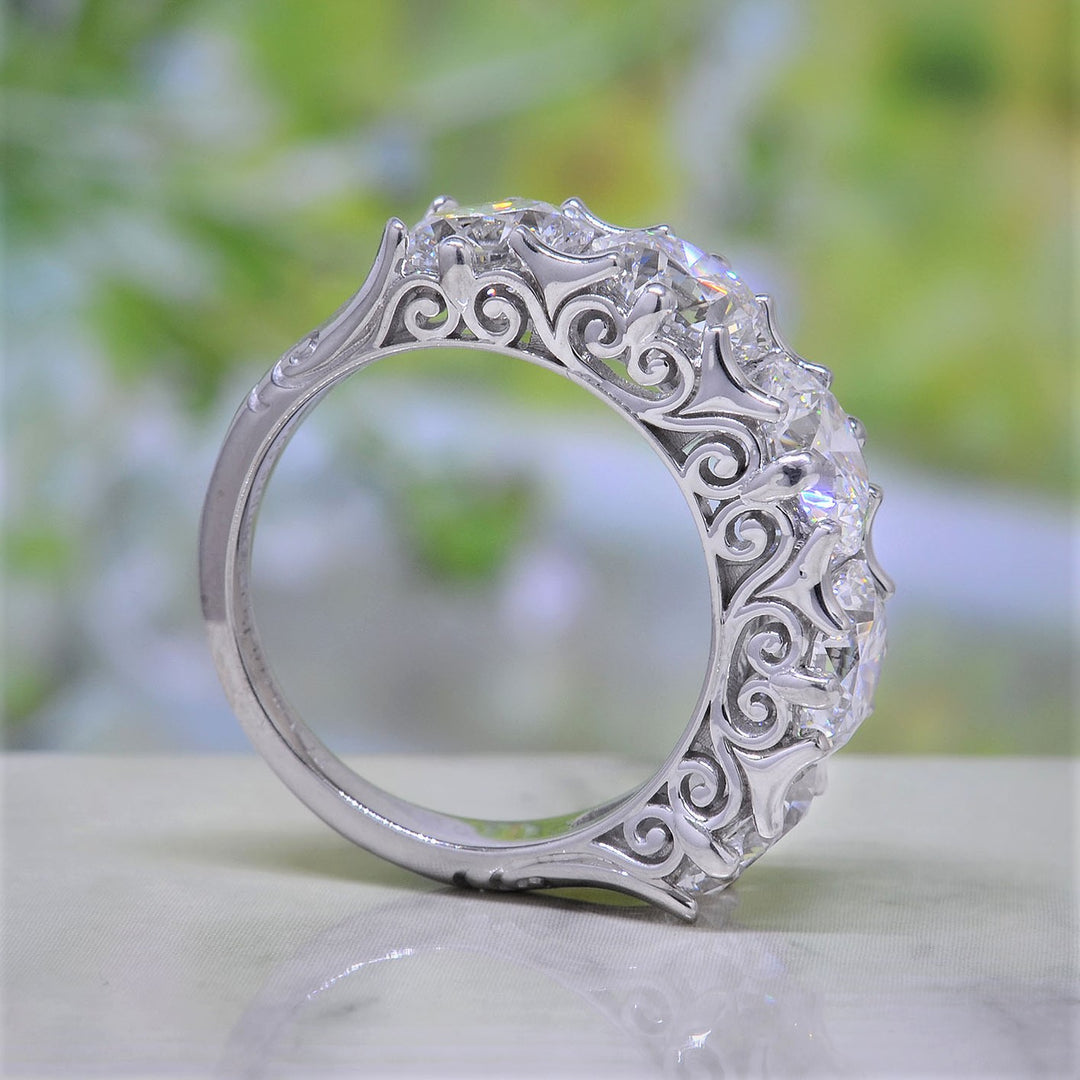 Custom Design 5 Stone Diamond Ring All GIA Certified Side view Vintage