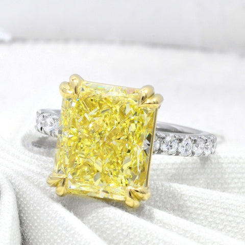 Elongated Radiant Cut Canary Fancy Light Yellow Diamond Ring 