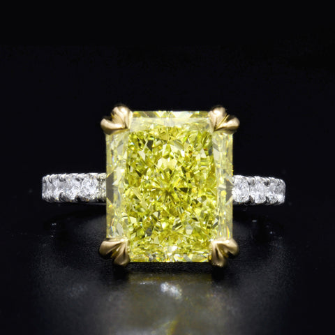 Hidden Halo Radiant Cut Fancy Yellow Engagement Ring Front View