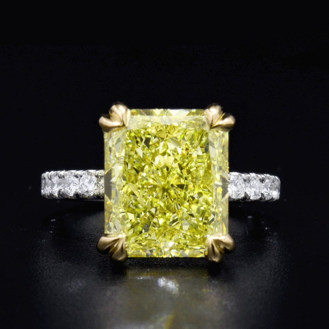 Elongated Radiant Cut Canary Fancy Light Yellow Diamond Ring 