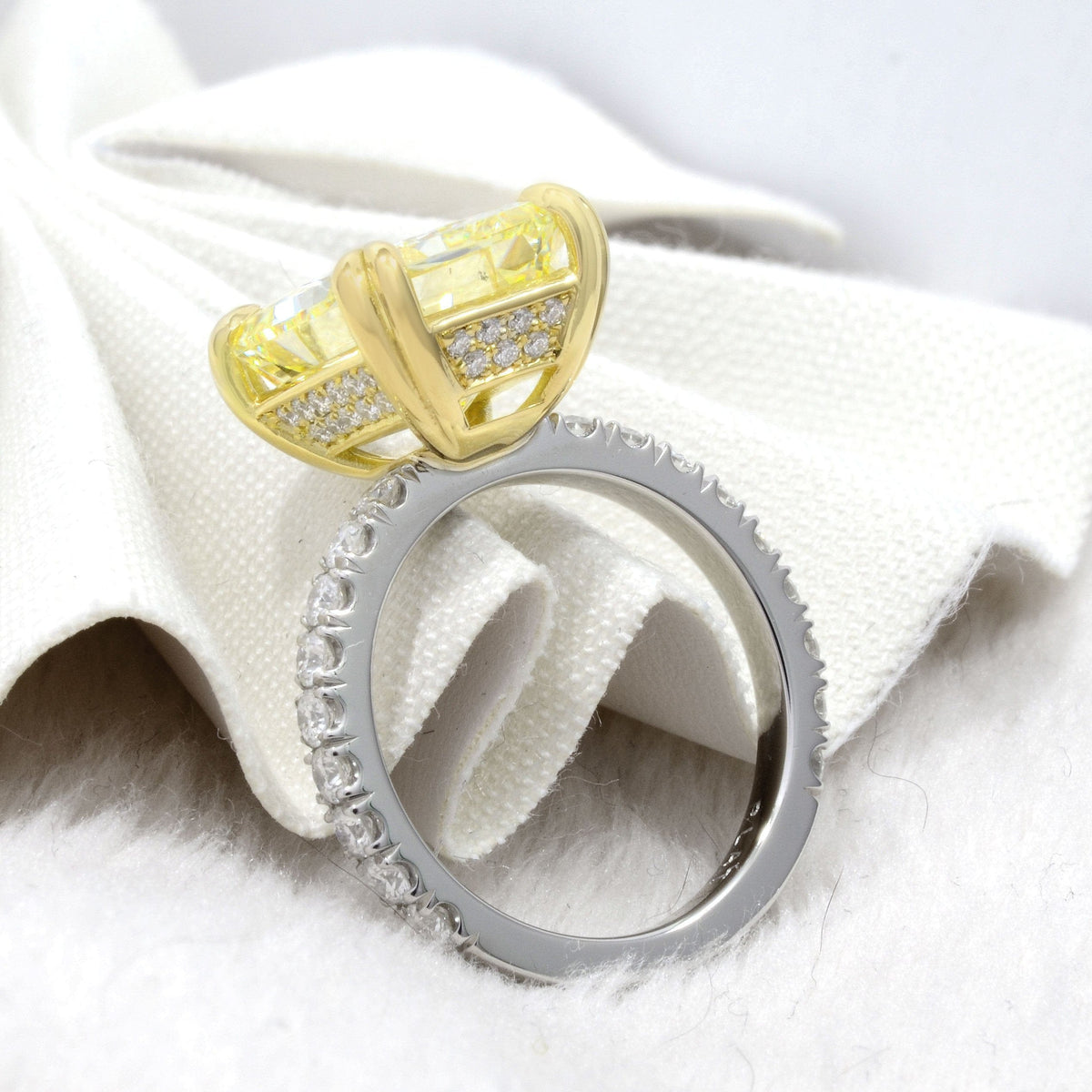 Yellow radiant cut diamond ring, canary engagement ringside view