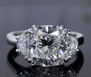 3.90 Ct. 3 Stone Cushion Cut Engagement Ring J Color VS2 GIA Certified